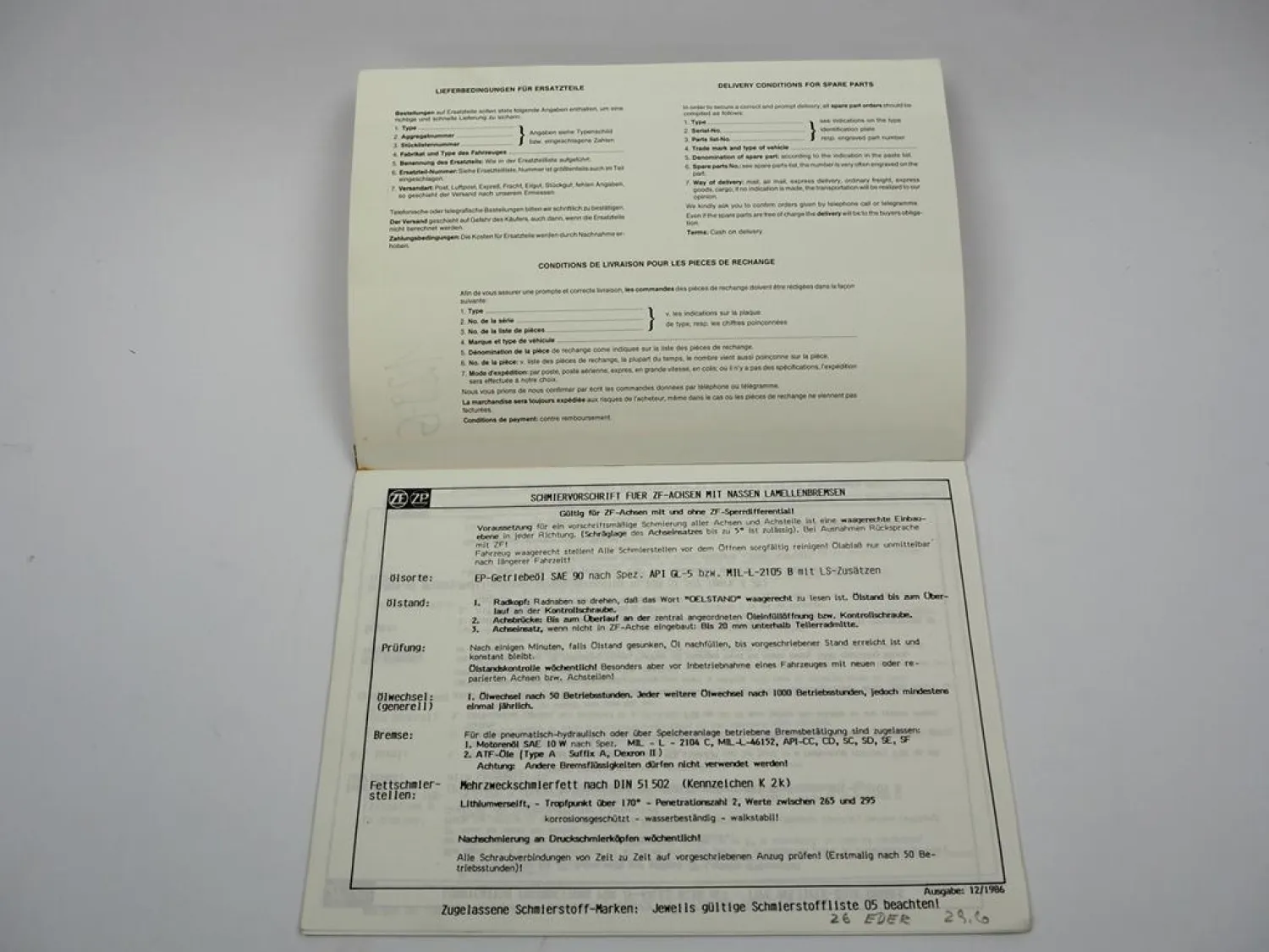 ZF APL-B 765 Planetenlenkachse Ersatzteilliste Liebherr Eder Parts List 09/88