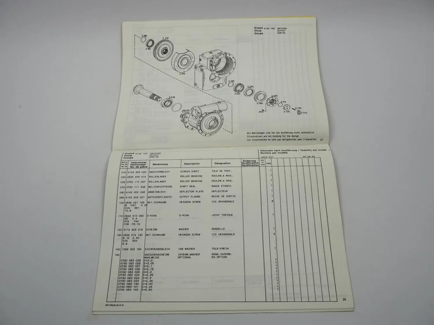 ZF APL-R 755 Planetenlenkachse 2HL101 Getriebe Ersatzteilliste Liebherr 6/97