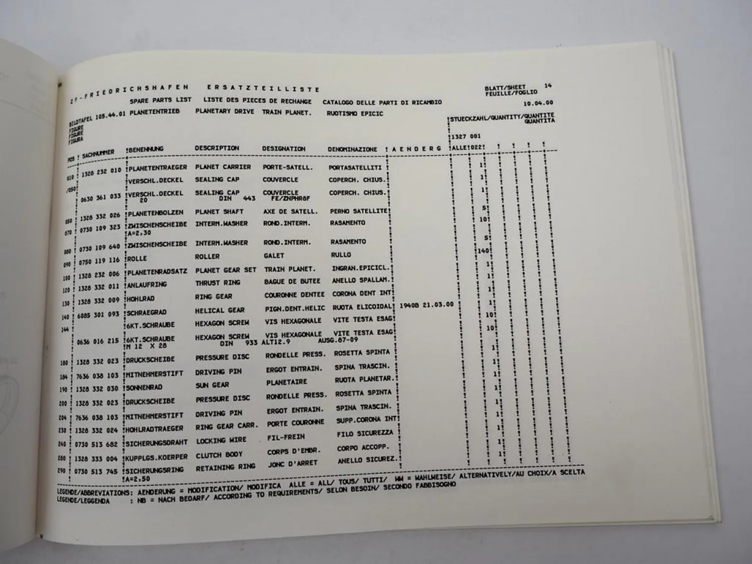 ZF AS Tronic 12 AS 2301 IT Getriebe Ersatzteilliste MAN LKW NFG18.460FLS 04/2000