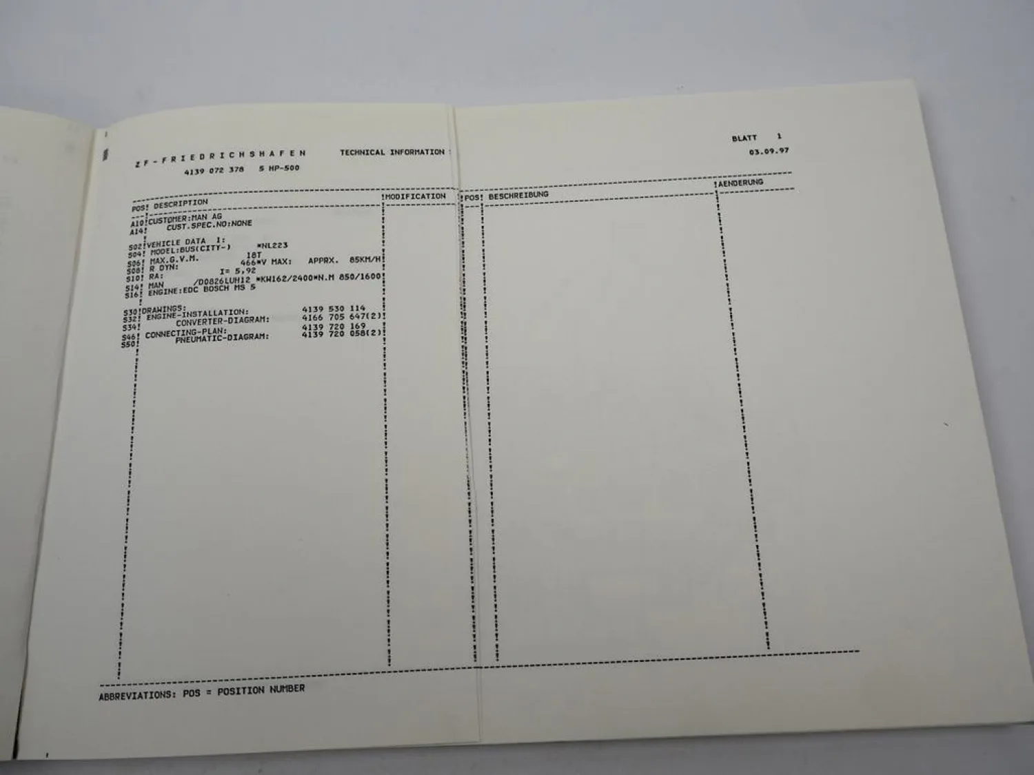 ZF Ecomat 5 HP 500 Getriebe Ersatzteilliste MAN Bus NL223 262 263 Parts List 97