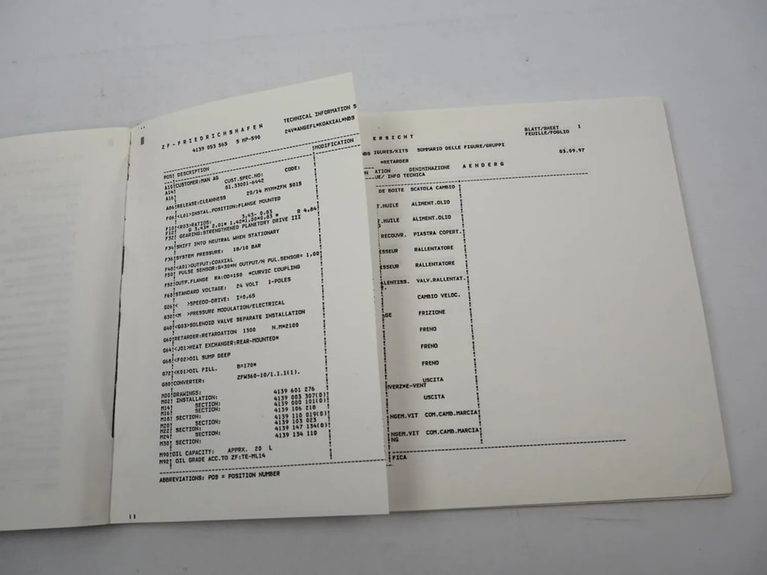 ZF Ecomat 5 HP 590 Getriebe Ersatzteilliste MAN Stadtbus NL315 Parts List 09/97