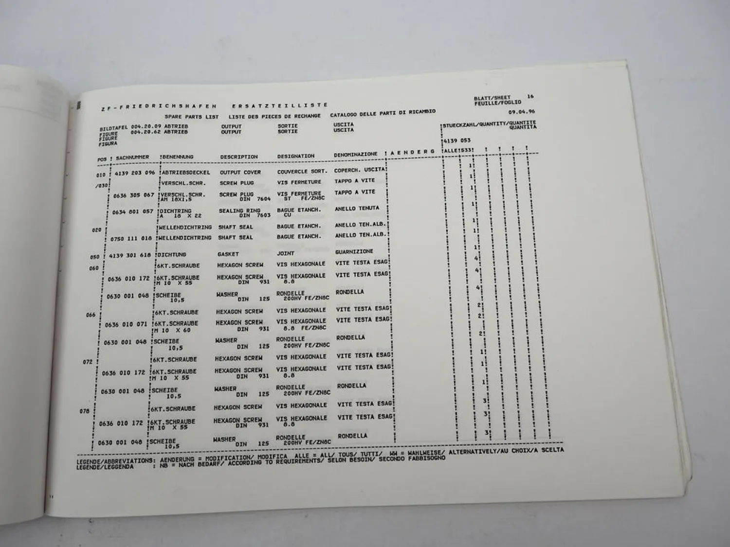 ZF Ecomat 5 HP 590 Getriebe Ersatzteilliste Mercedes-Benz O405GN Parts List 1996