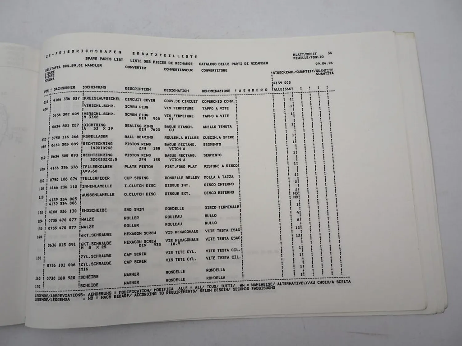 ZF Ecomat 5HP 500 Getriebe Ersatzteilliste Mercedes Benz Bus O405N Parts List 96