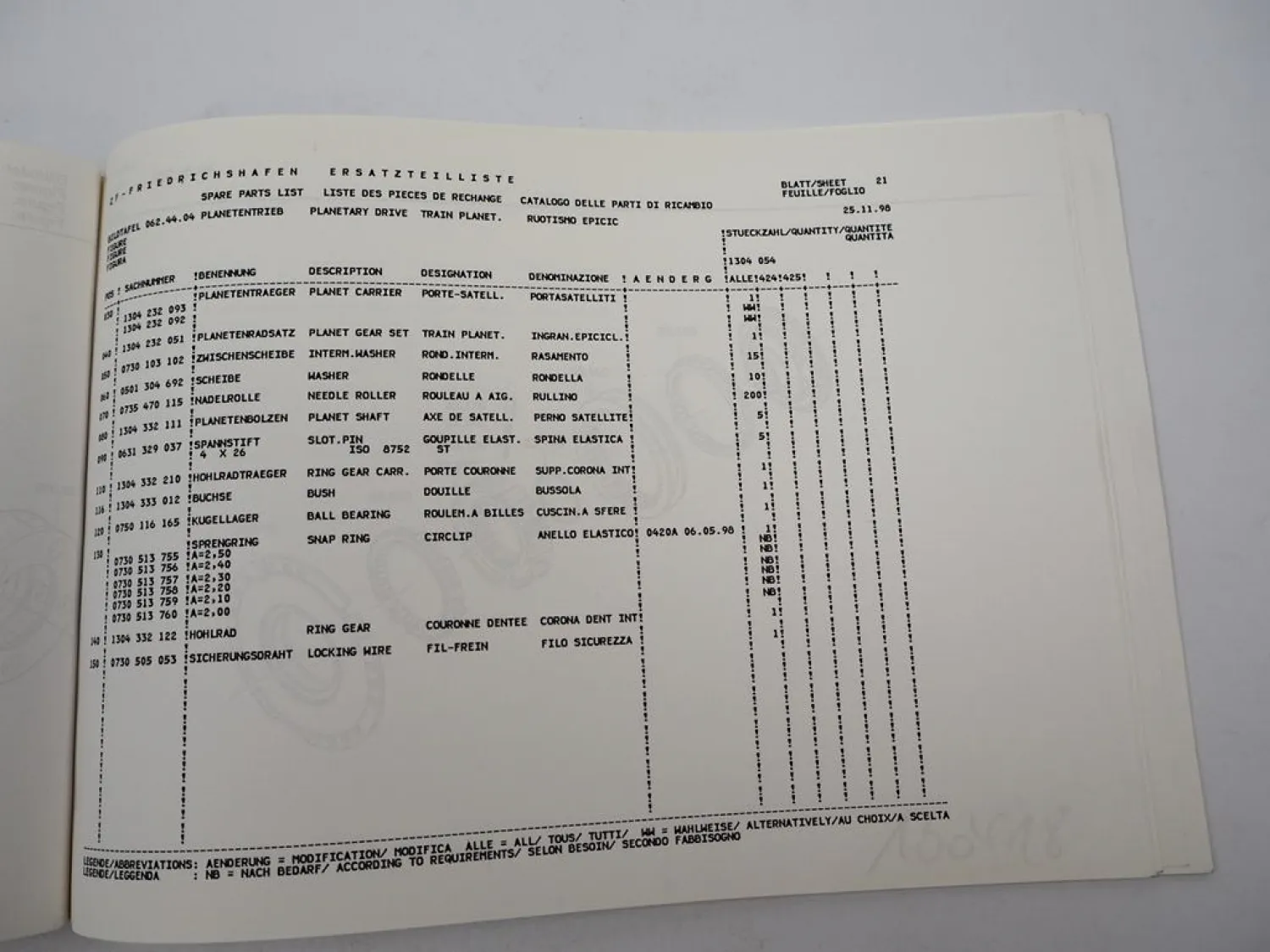 ZF Ecomid 8 S 180 Getriebe Ersatzteilliste Auwärter Bus N117 Parts List 11/1998