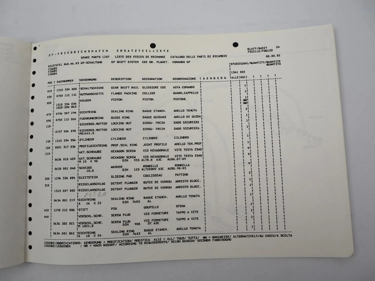 ZF Ecosplit 16 S 1820 OD Getriebe Ersatzteilliste MAN LKW TG-A Parts List 05/02