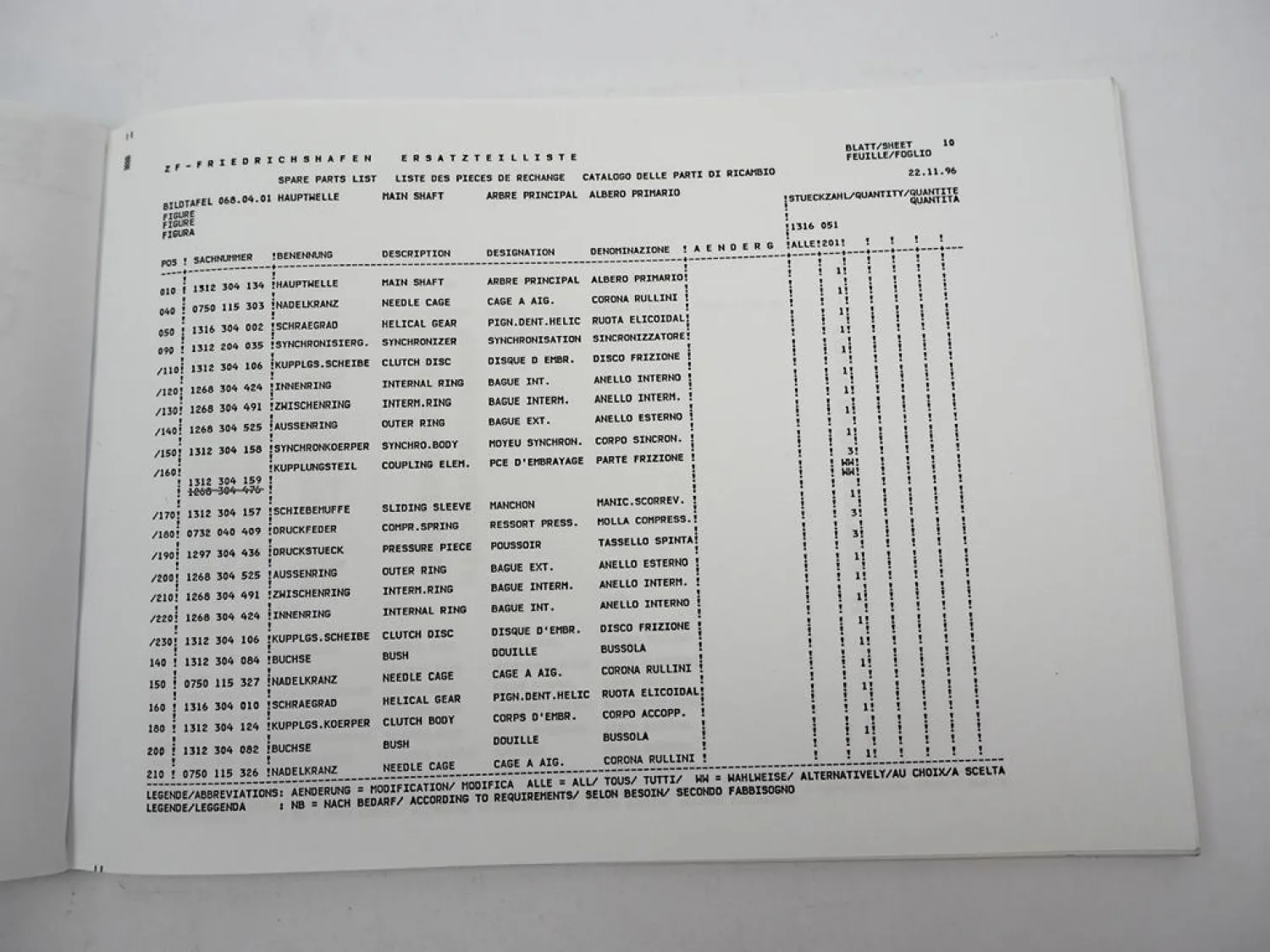 ZF Ecosplit 16 S 221 IT Getriebe Ersatzteilliste Iveco SPR 6x4 Parts List 11/96