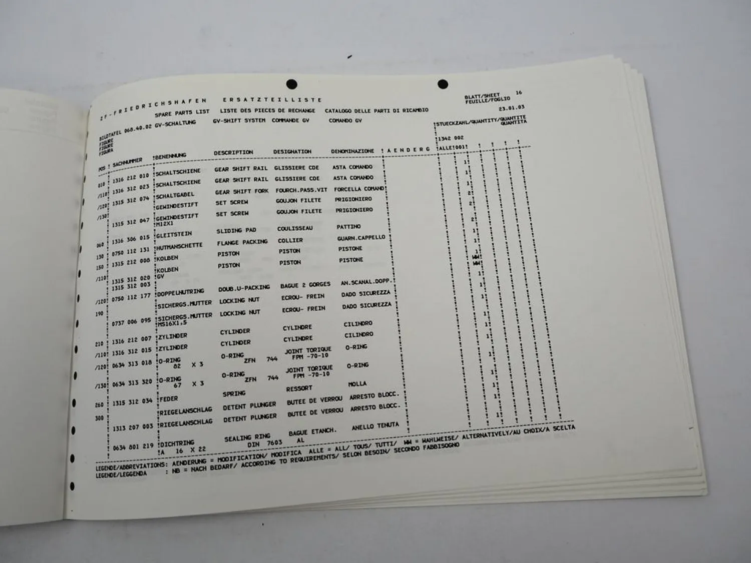 ZF Ecosplit 16 S 2220 TO Getriebe Ersatzteilliste MAN LKW TG-A Parts List 1/2003