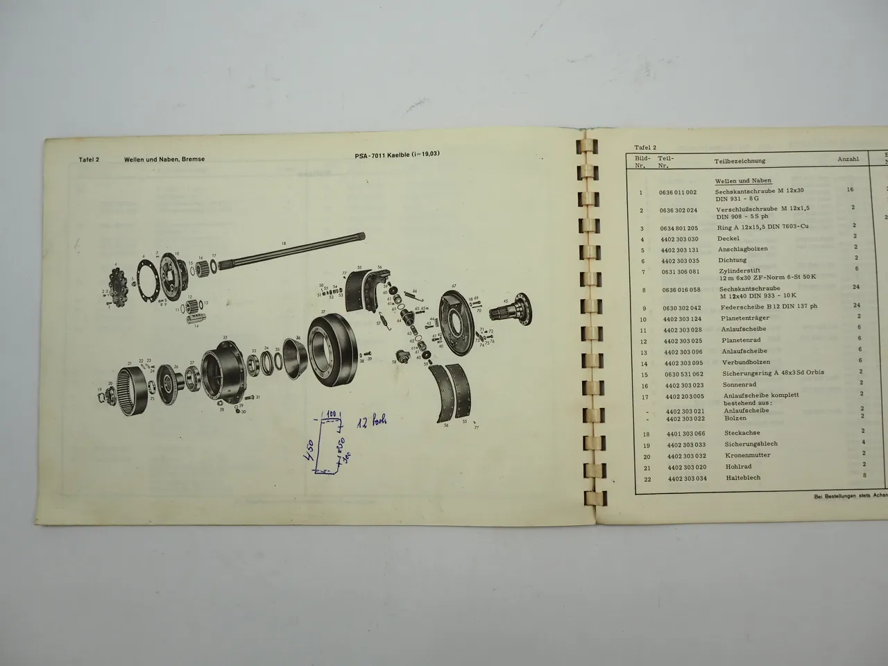 ZF PSA-7011 Planeten Starrachse Ersatzteilliste Schmiervorschrift 1968 Kaelble