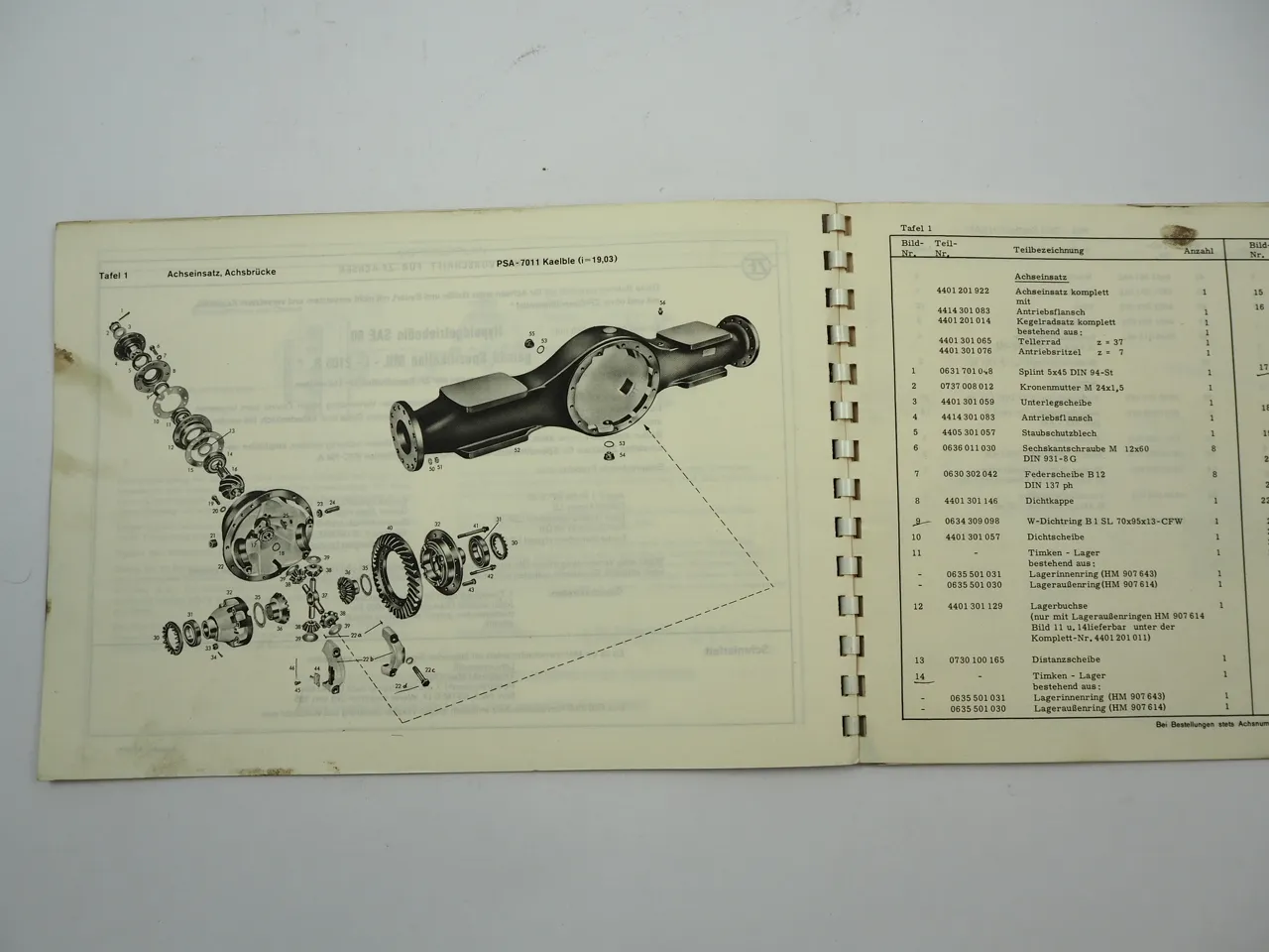 ZF PSA-7011 Planeten Starrachse Ersatzteilliste Schmiervorschrift 1970 Kaelble