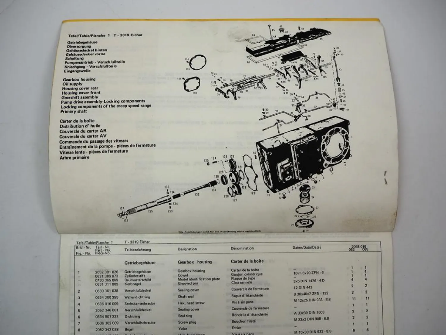 ZF T-3319 Schlepper Triebwerk Getriebe für Eicher Ersatzteilliste 1980