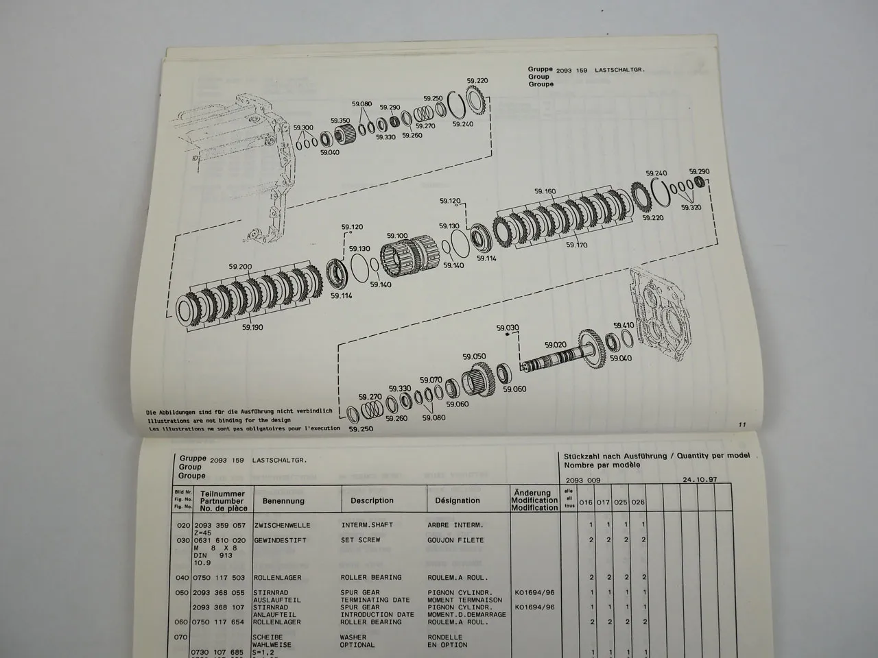 ZF T-7228L Power Shuttle Triebwerk Ersatzteilliste Spare Parts List 1997