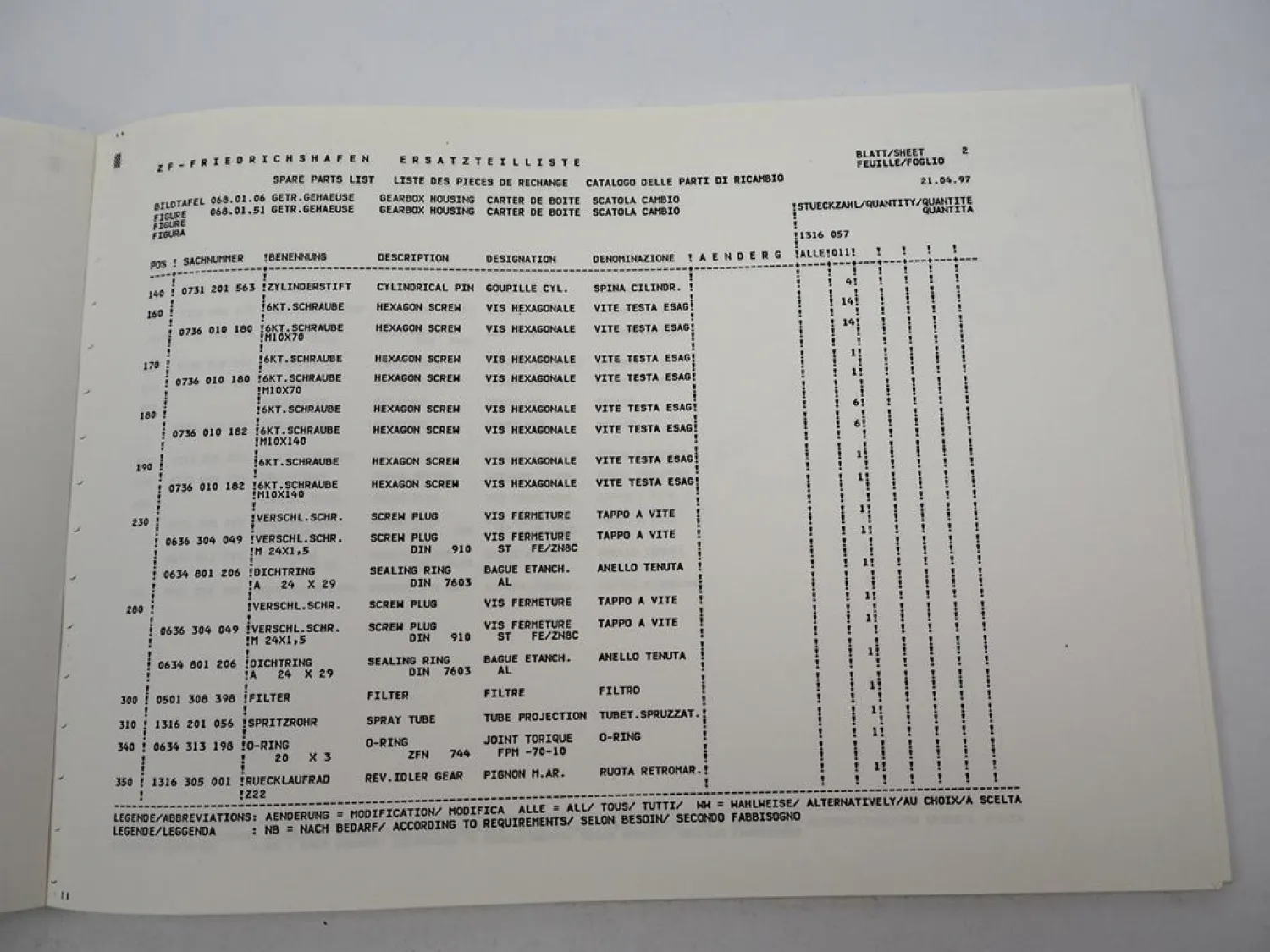 ZF Transmatic 16 S 251 Getriebe Ersatzteilliste Ö.A.F / MAN Parts List 04/1997
