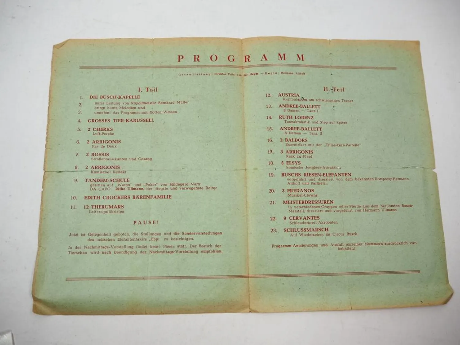 Zirkus Prospekt Spielfolge Circus Busch 1948