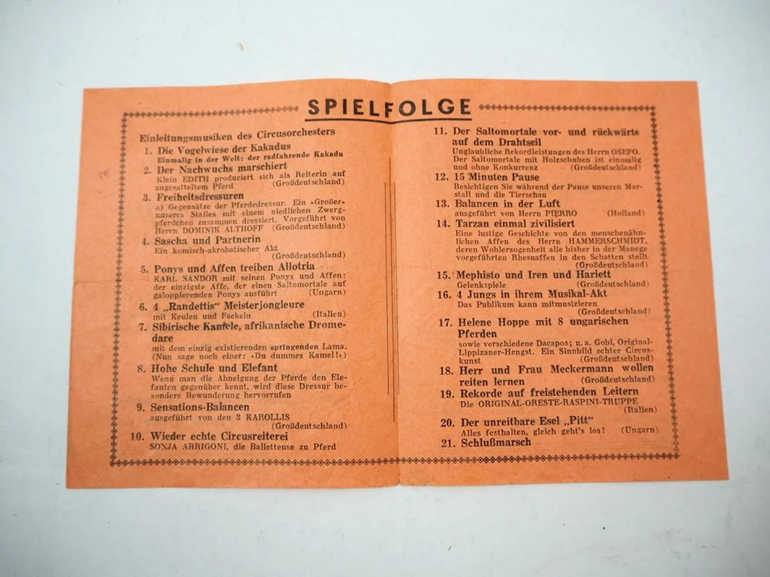 Zirkus Prospekt Spielfolge Circus Helene Hoppe 1942