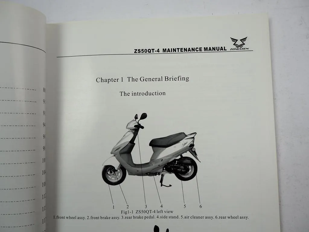 Zongshen ZS50QT-4 Motorroller Werkstatthandbuch Maintenance Manual