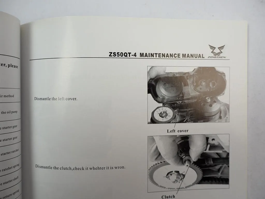Zongshen ZS50QT-4 Motorroller Werkstatthandbuch Maintenance Manual
