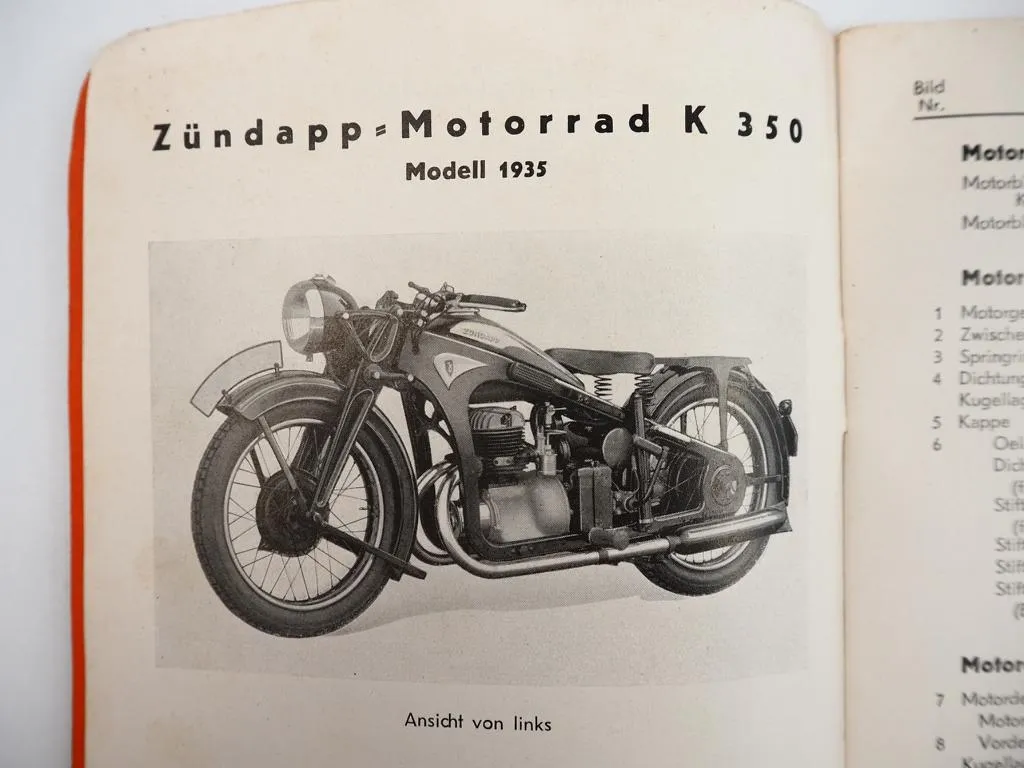 Zündapp K350 Kardan 350 Motorrad Ersatzteilliste 1935