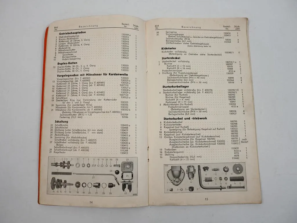 Zündapp K350 Kardan 350 Motorrad Ersatzteilliste 1935