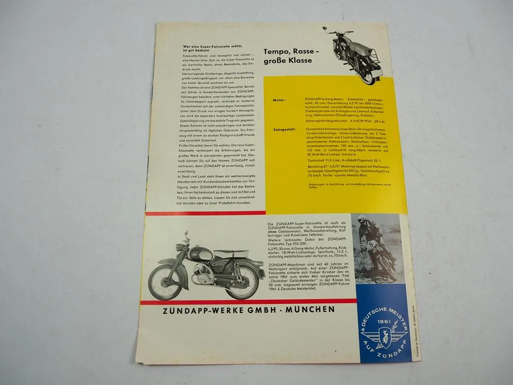 Zündapp KS 50 Super Falconette Kleinkraftrad 50 ccm 4,5 PS Prospekt 1960er Jahre