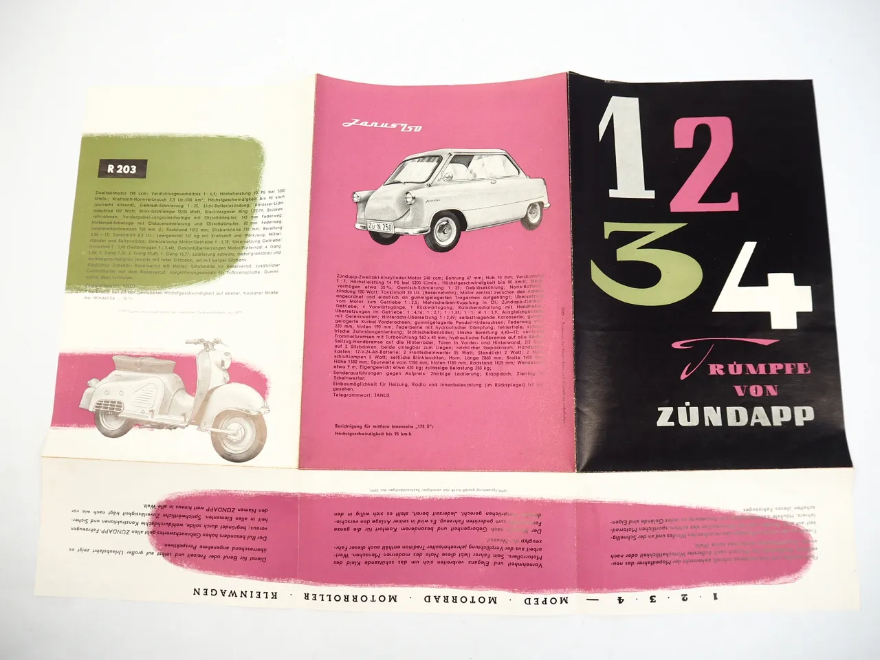 Zündapp Moped Motorrad Motorroller Kleinwagen Janus Prospekt 1950er Jahre