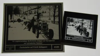 1 Diapositiv MAN Dieselschlepper 40PS mit Hecklader Forst ca 1960 Original