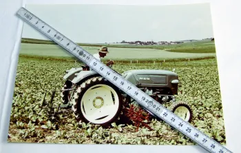 1 Foto MAN 25 PS Dieselschlepper Traktor mit Anbaugerät Rüben 1960 Original