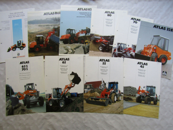 10 Prospekte Atlas Radlader 32E 80 82E 86E 65S 70S 65 55 und 45 von 1998-2000