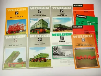 10x Original Prospekt Welger Pressen Mähwerk Kipper Ladewagen 1970/80er Jahre