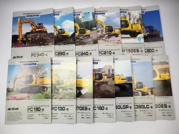 13x Prospekt Komatsu PW PC Mobilbagger Raupenbagger 1990/2000er Jahre