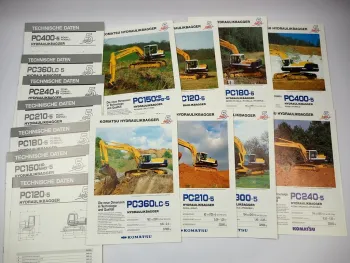15x Prospekt Komatsu PC120-5 bis PC400-5 Raupenbagger 1990er Jahre