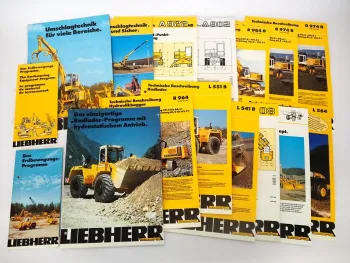 16x Prospekt Liebherr Erdbewegungsprogramm Radlader Hydraulikbagger 1980er Jahre