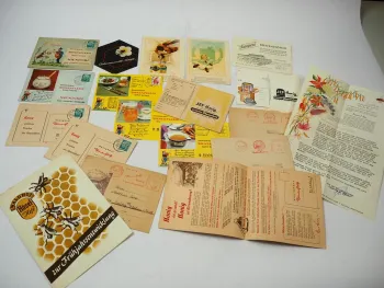 19 Stück Briefe Karten Thema Honig Biene Imker ca. 1930 bis 1950