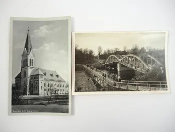 2 AK Trzynietz Oberschlesien Kirche und zerstörte Brücke Wehrmacht Trinec CZ