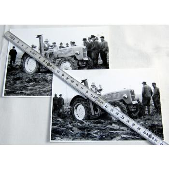 2 Foto MAN Dieselschlepper Traktor Erprobungsfahrt mit Mähwerk 1960 Original