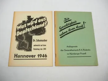 2 Hefte SPD KPD Parteitag Nürnberger Prozess ca. 1946 Hannover