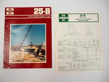 2 Prospekte Brochures Bucyrus-Erie 25-B Crane Dragline Raupenkran 1975