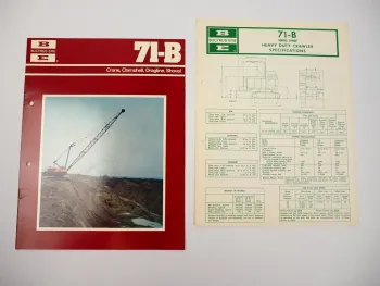 2 Prospekte Brochures Bucyrus-Erie 71-B Crane Crawler Dragline Shovel Raupenkran