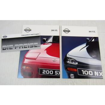 2 Prospekte Broschüren Nissan 100NX 200SX Sportwagen 90/91 + Preisliste 1991