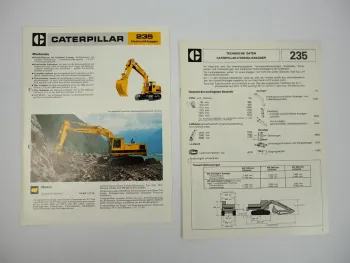2 Prospekte Caterpillar 235 Hydraulikbagger 1982