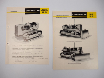 2 Prospekte Caterpillar D5 Kettendozer Kettentraktor 1960/70er Jahre