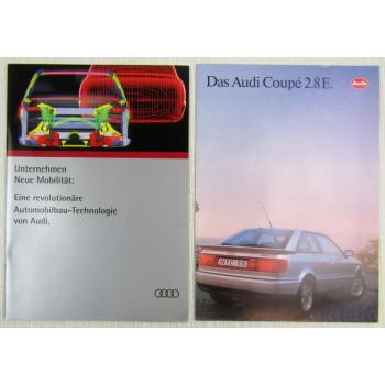 2 Prospekte Das Audi Coupe 2.8 E 1991 + Automobilbau Technologie von Audi 1993