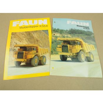 2 Prospekte Datenblätter FAUN K55.6 Muldenkipper von 1982 und 1984