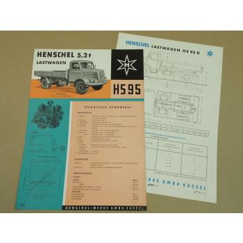 2 Prospekte Henschel & Sohn HS95K HS95 Lastwagen LKW 5,2t von 1958