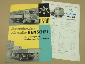 2 Prospekte Henschel & Sohn HS90 LKW der Mittelklasse 1957