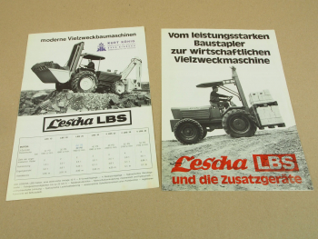 2 Prospekte Lescha LBS Vielzweckbaumaschine Baustapler und Zusatzgeräte 1970