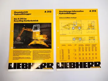 2 Prospekte Liebherr A312 Hydraulikbagger Einsatzbericht Recycling Hennef 1997