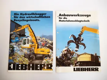 2 Prospekte Liebherr Hydraulikbagger Recycling + Anbauwerkzeuge 2005 Label