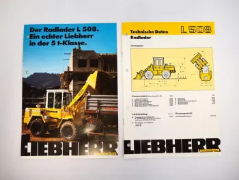 2 Prospekte Liebherr L508 Radlader Technische Daten 1987/88 Label