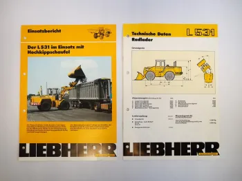 2 Prospekte Liebherr L531 Radlader Techn. Beschreibung + Einsatz 1989/88