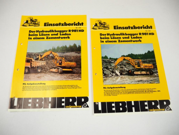 2 Prospekte Liebherr R981 Hydraulikbagger Einsatzbericht Zementwerk 1976